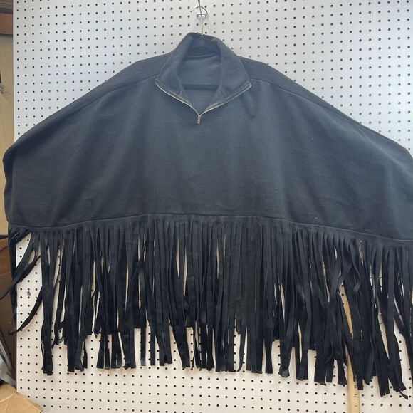 Black Poncho 1/4 Zip Fringe XL Western‎ Country Rodeo Concert Unique Funky - Picture 1 of 4